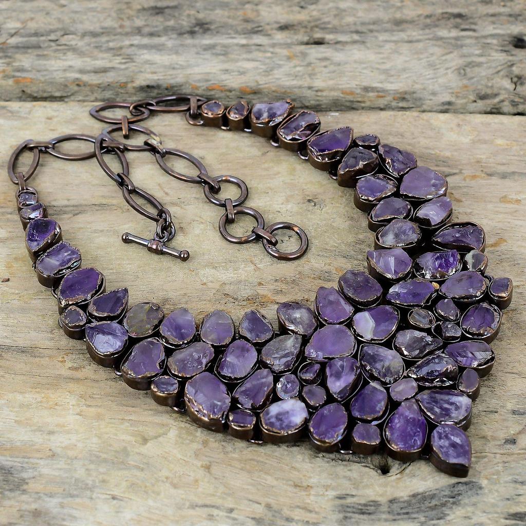 Ожерелье с африканским аметистом, гальваническое медное ожерелье, регулируемая цепочка, ожерелье ручной работы, медные украшения, ожерелье с драгоценными камнями для подарка