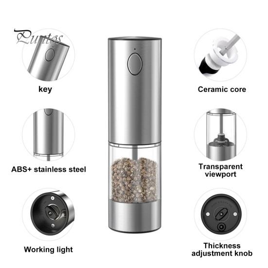 Электрическая мельница для соли и перца из 2 предметов со встроенной подсветкой, перезаряжаемая мельница из нержавеющей стали с регулируемой степенью помола, зарядка через USB-C, светодиодная подсветка