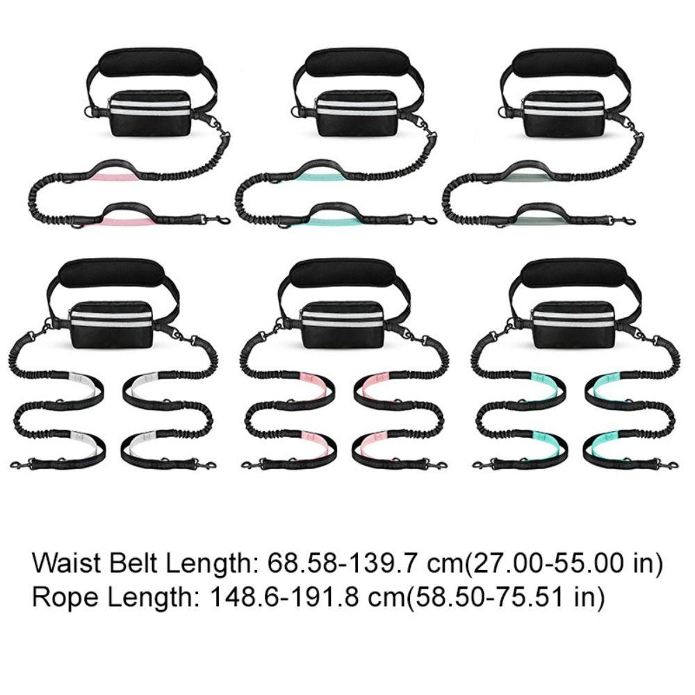 Reflective Strip Dog Running Waist Leash Retractable Double/Single Rope Dong Walking Leash Adjustable Waist Belt Padded Handles