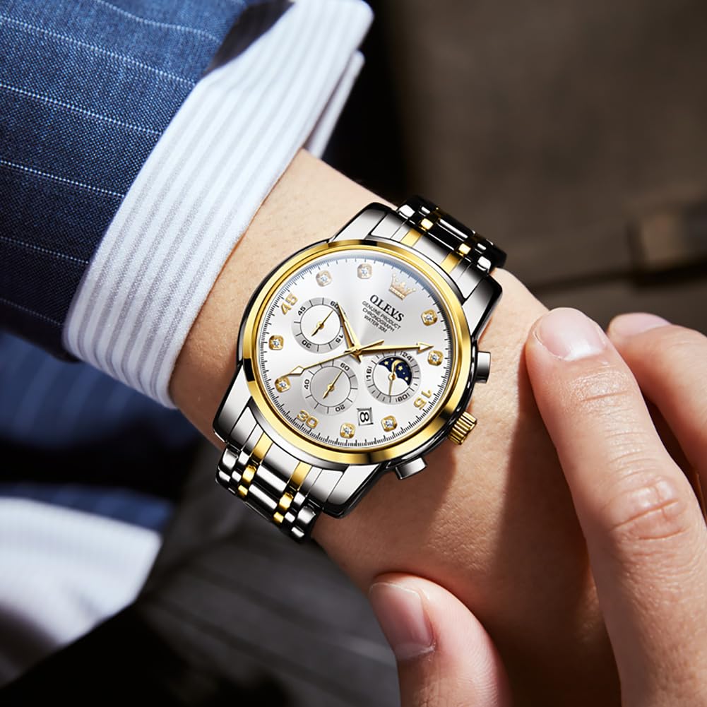 Часы OLEVS Дата Стильные часы из нержавеющей стали Водонепроницаемые деловые кварцевые наручные часы Популярные аналоговые большие часы хронограф спортивные часы с металлическим ремешком