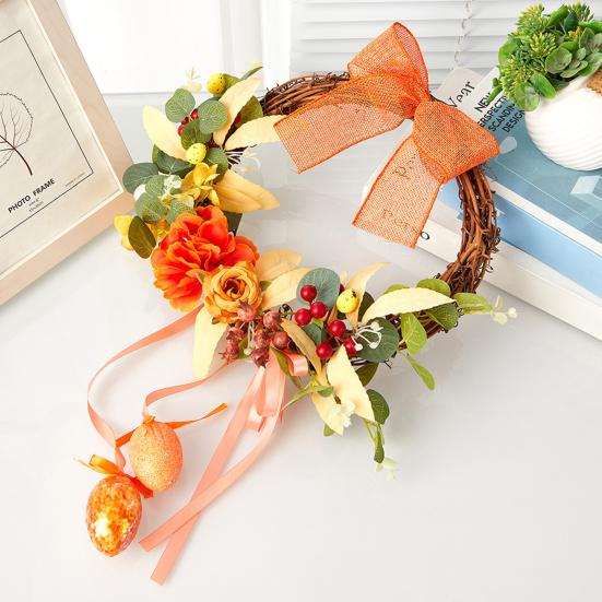 Пасхальный венок Пасхальный кролик Венок из веток с искусственными цветами Яйца Входная дверь