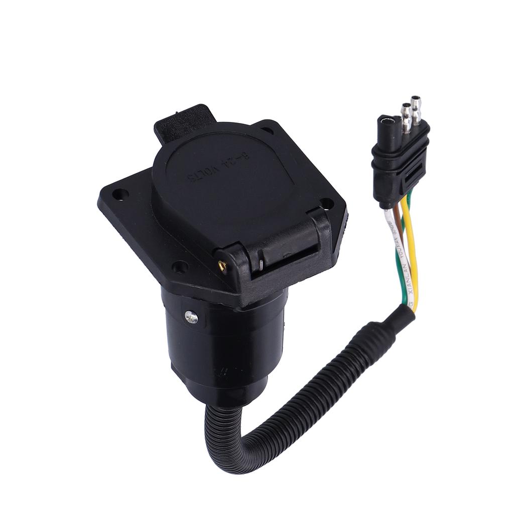 American 4 Flat to 7 Way Round Blade Trailer Plug Connector with Mounting Bracket 6‑24V