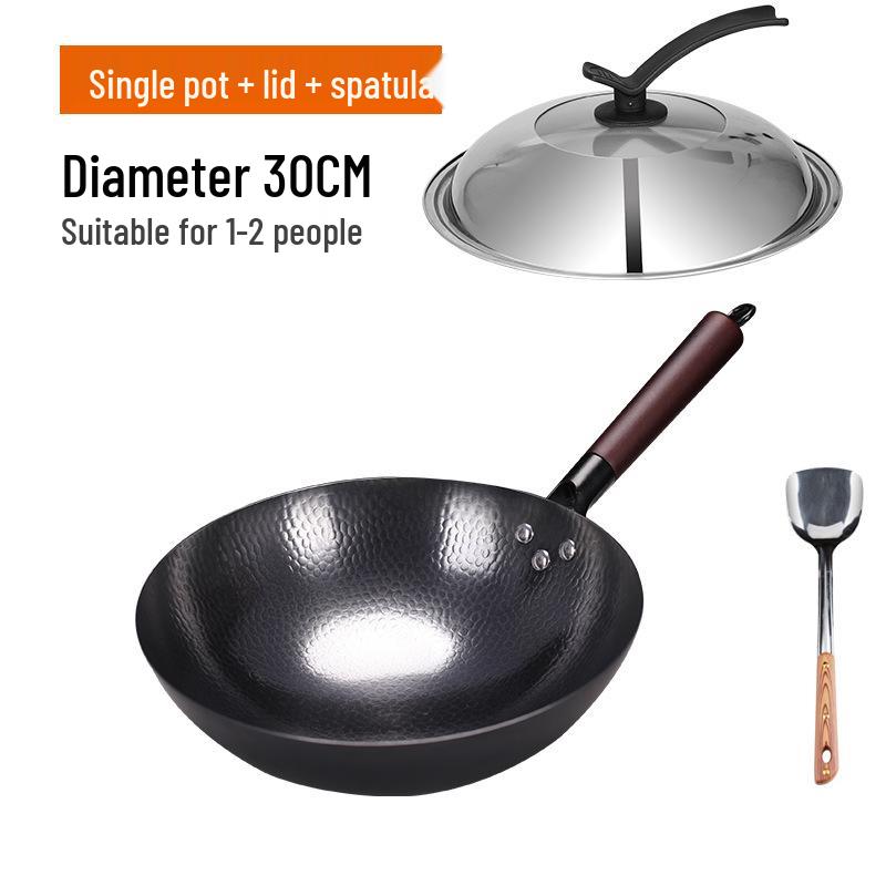 Чжанцю Кованый вручную Вок для жарки из кованого железа без покрытия с антипригарным покрытием и лопаткой