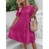 Summer Women Dress Hollow Out Pleated A-line O Neck Short Horn Sleeves Midi Dress Patchwork Solid Color Big Swing Lady Dress