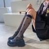 1 пара женских длинных носков, тонкие прозрачные однотонные носки в стиле Лолиты с принтом в форме сердца, эластичные удобные носки до середины икры в стиле JK, принадлежности для косплея