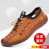 Men's Sandals Summer Breathable Casual Hole Shoes Leather Surface Line Soft Sole Comfortable TPR Soft Sole Hollow Cross-border Men's Shoes