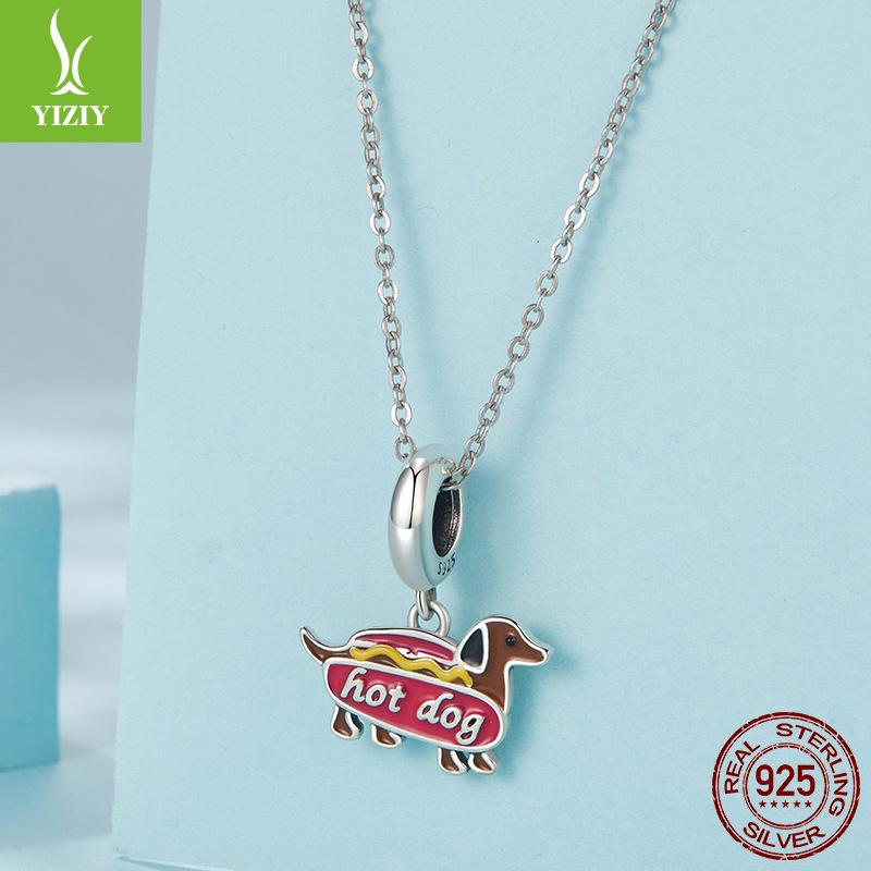 Dachshund Pendant S925 Silver Beaded Source Factory Diy Bracelet Accessories Beaded Jewelry