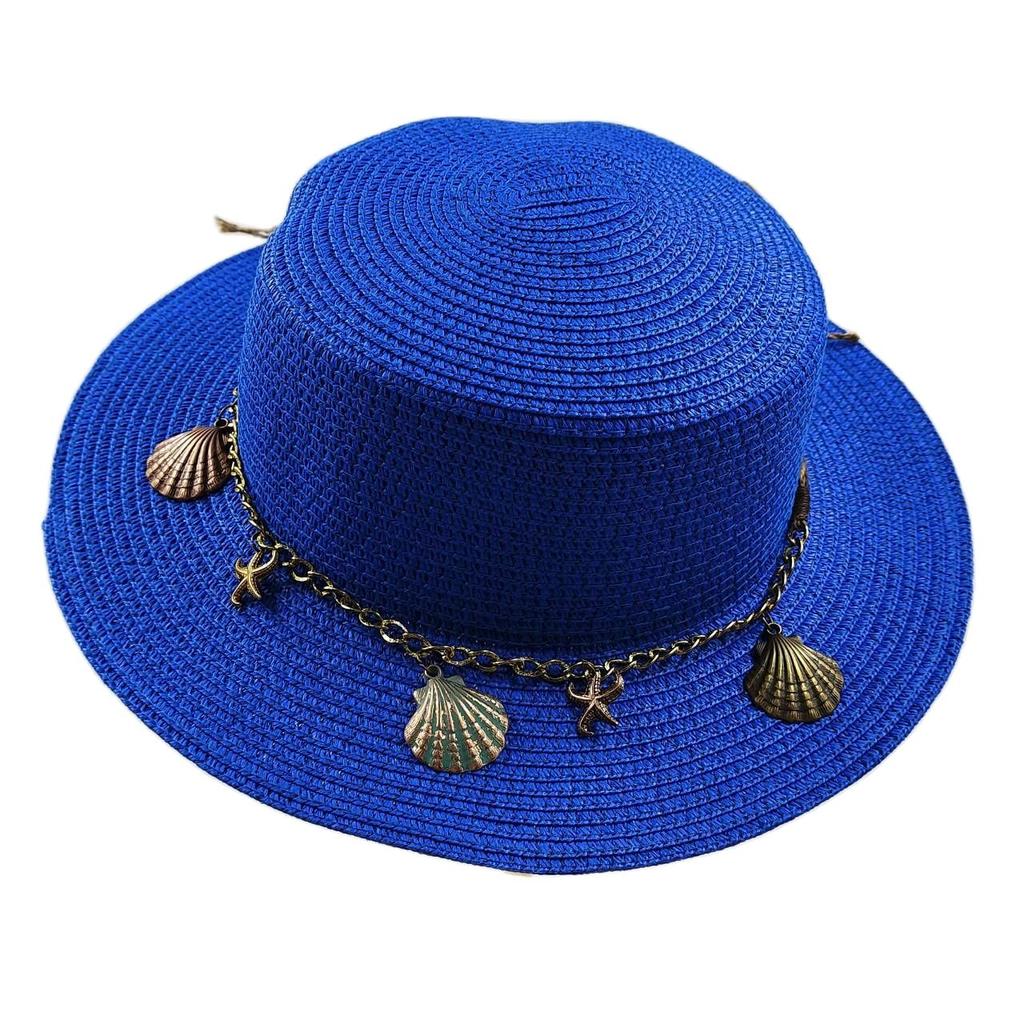 Flat Top Straw Hat Belt Accessories Leisure Summer Sunscreen Hat Women's Fashionable Beach Boater Hat Gifts 2023