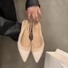 2025 новые Сандалии на каблуке Французский стиль Сшитый Заостренный носок Одинарная обувь Сказочная обувь Весенне-летняя атмосфера Французский Маленький аромат