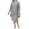 Lady Petticoats Plus Size O-neck High-Waist Plus Size Midi Dress Embroidery Lace 3/4 Sleeve Lady Evening Dress Female Clothing