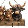 Подвеска в виде шотландской коровы, настенная деревянная ключница в деревенском стиле с 4 крючками, декоративная настенная полка с коровой для прихожей, коридора, фермерского дома