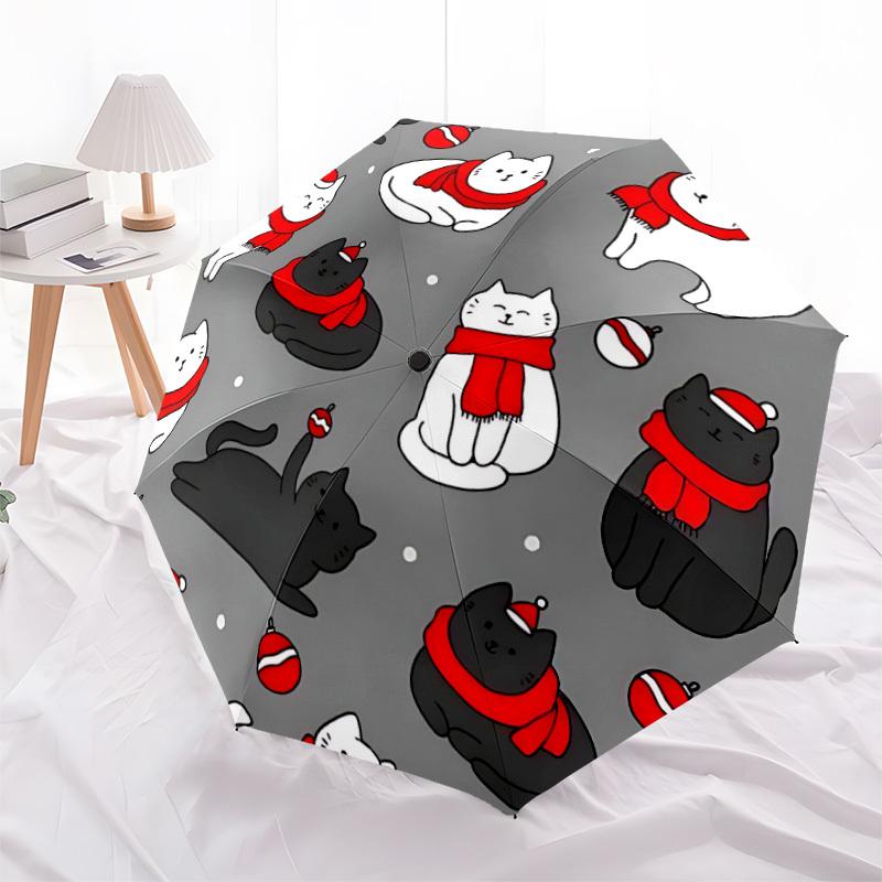 1pc Christmas Cats Automatic Open/close Umbrella, 8-Rib sturdy structure, Portable Travel Umbrella, Parties, Everyday Use, 11122