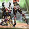Blue Shadow Flower Print Yoga Outfit for Women Fashion Workout Leggings Fitness Sports Casual Yoga Set Sports Suit