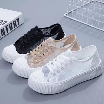 Белые туфли на толстой подошве для женщин на лето, сетчатые, дышащие, полые, тонкие, универсальные, повседневные спортивные туфли