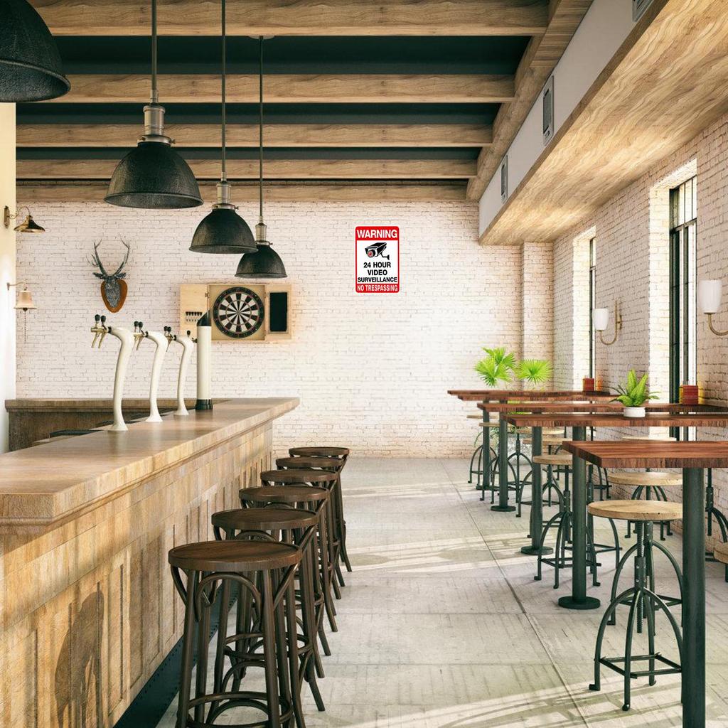 Знак «Круглосуточное видеонаблюдение» Жесть Предупреждающая табличка безопасности с предварительно просверленными отверстиями и закругленными углами Долговечность