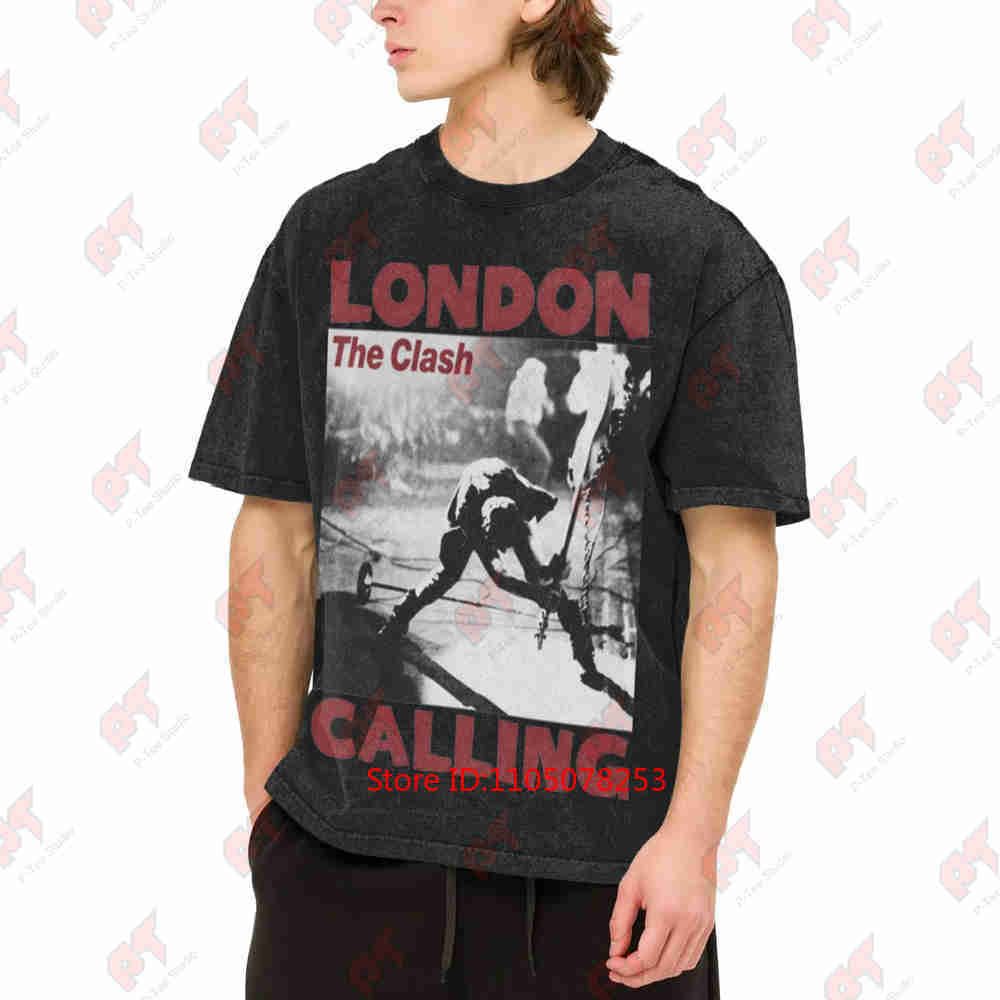 The Clash London Calling Vintage Punk Music Album Vintage Washed Tee Pure Cotton T-Shirt