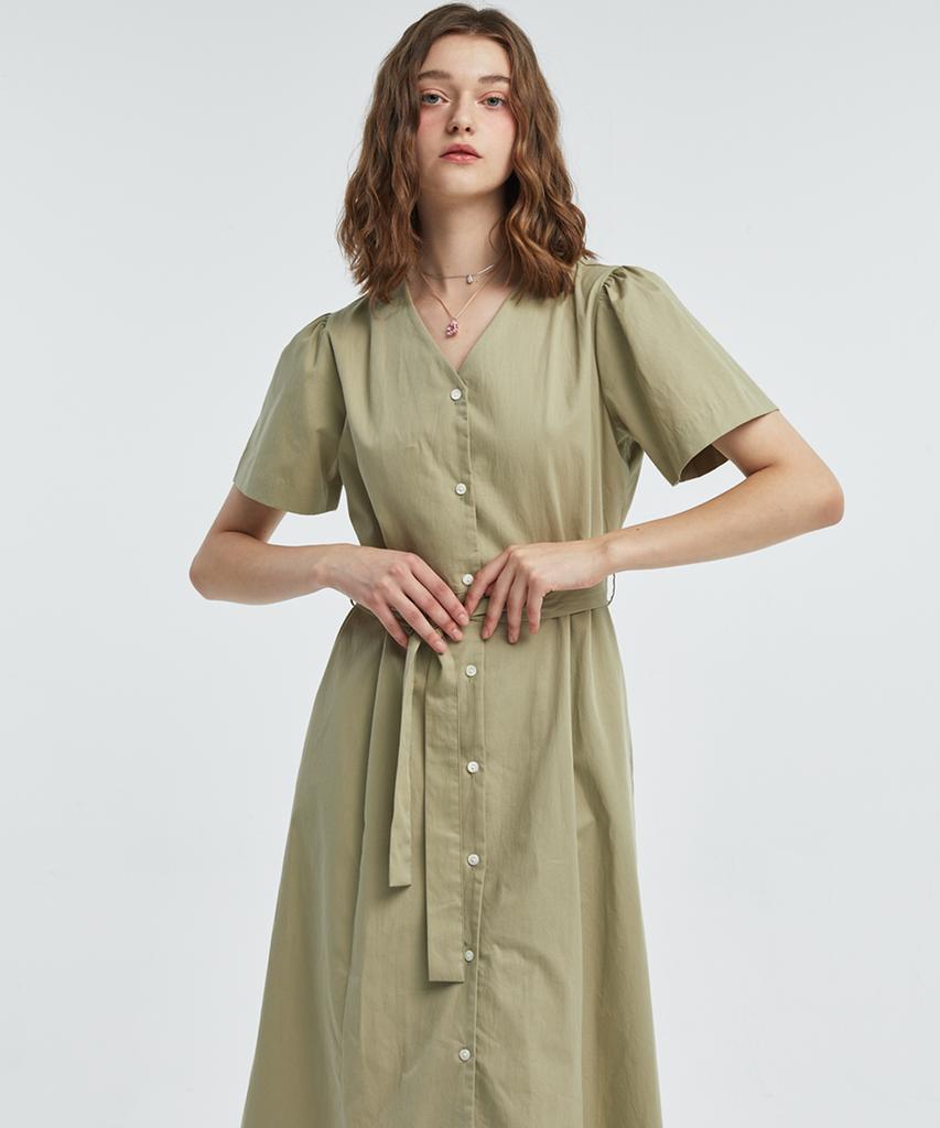 Manavis Seven V-Neck Shirt Dress [Light Khaki]