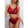 Women's Claret Red Rope Detailed Sexy Bra Set