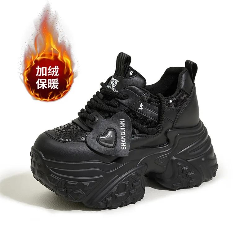 Модные 10 см Микрофибра Кожа Стразы Блинг Высокий Бренд Осень Весна Папа Смешанный Цвет Дышащая Платформа Модная Обувь