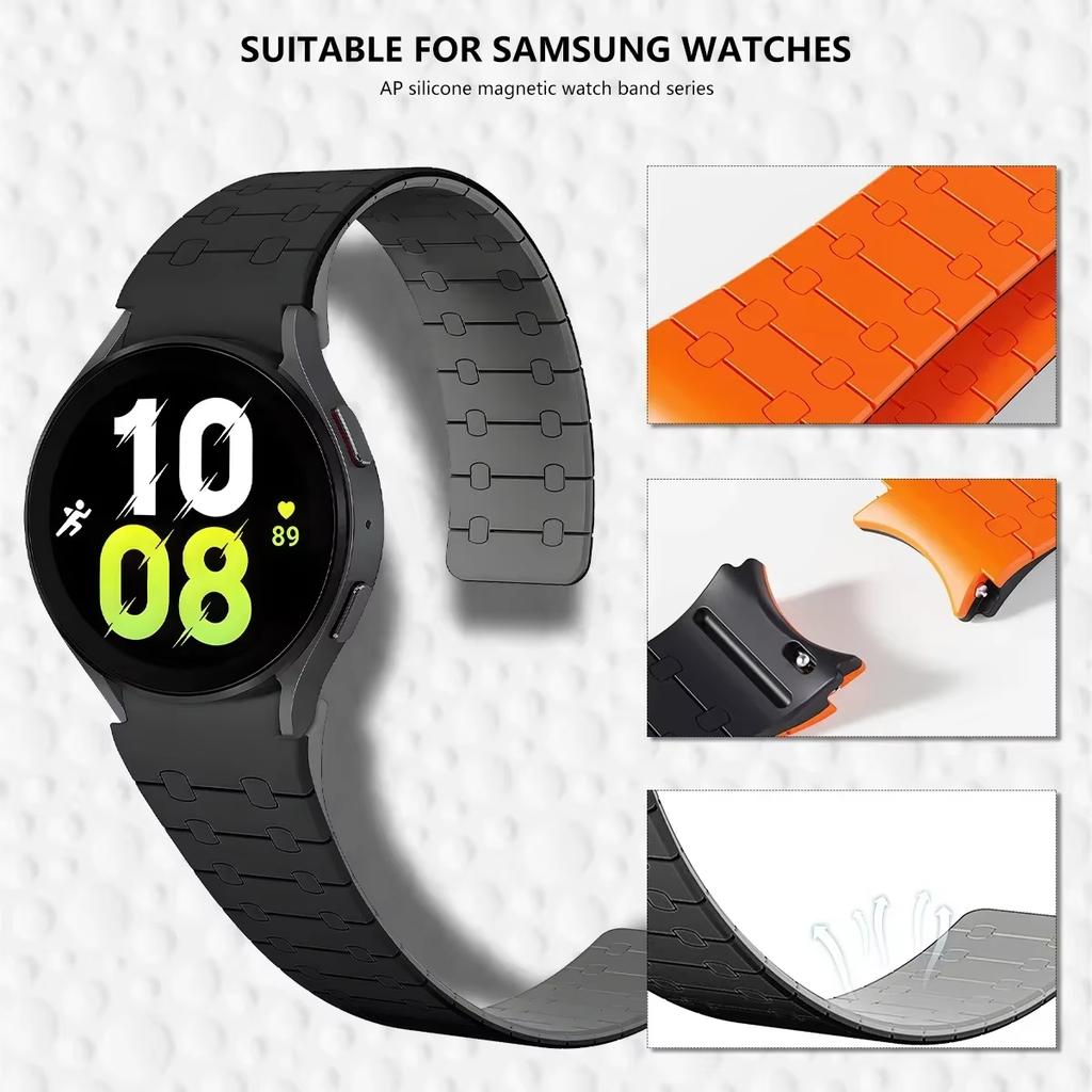 Ремешок без зазоров для Samsung Galaxy Watch 7 FE 5 Pro 6 5 4 Classic 40 мм Спортивный силиконовый магнитный браслет Ремешок Galaxy Watch 7