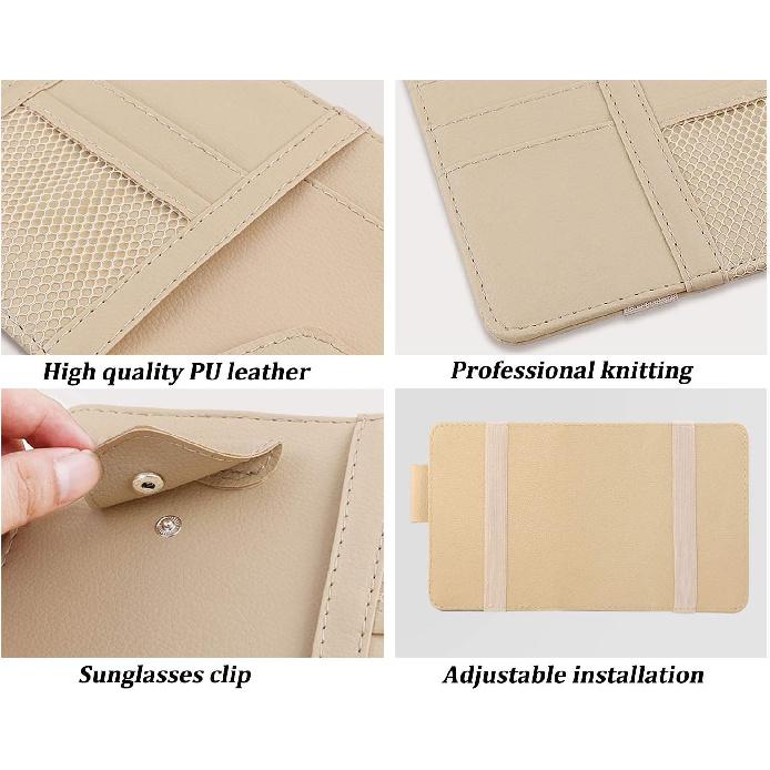 Car Sun Visor Organizer, Auto Car Interior Leather Accessories Storage Pocket Sun Visor Pouch Case Bag for Card License Registration Pen Mobile Phone