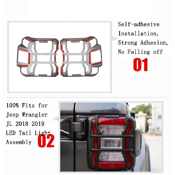 SHINEKA Car Rear Tail Light Lamp Taillight Decoration Cover For Jeep Wrangler JL 2018 2019 2020 2021-2023 Lamp Hoods Accessories