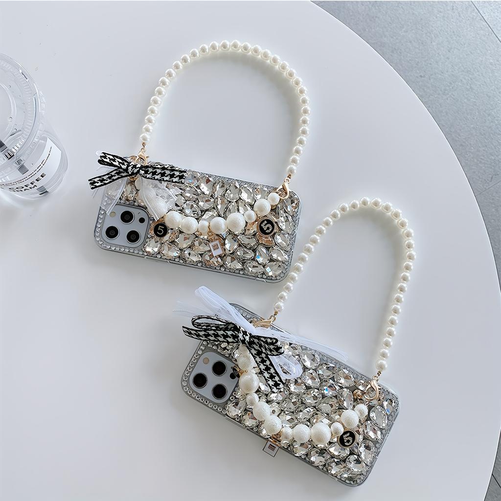 Fashion Full Screen Crystal Phone Case with Bracelet for iPhone 16 15 14 13 12 11 Pro Max