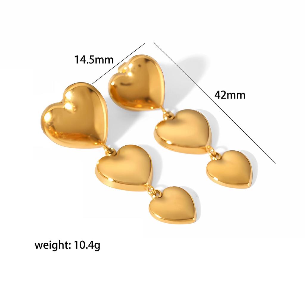 Spot European & American Style 18k Gold Love Pendant Double Heart Stainless Steel Earrings