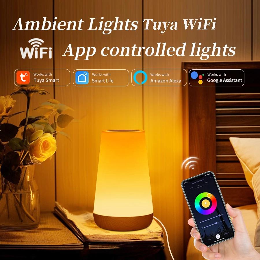 TUYA WiFi Night Light LED Smart Touch Bedside Lamp USB Charging Table Lamp Dimming Night Lamp Room Decor Lamp Alexa Google Home