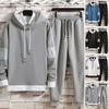 2Pcs/Set Men Letter Color Block Casual Sportwear Hooded Drawstring Long Sleeve Pullover Sweatshirt Elastic Waist Pockets Jogger Pants Set