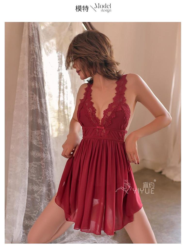 Yi Yue Женская ночная сорочка больших размеров, сексуальное кружево, с разрезом сзади - Прозрачный европейский и американский стиль, 8100