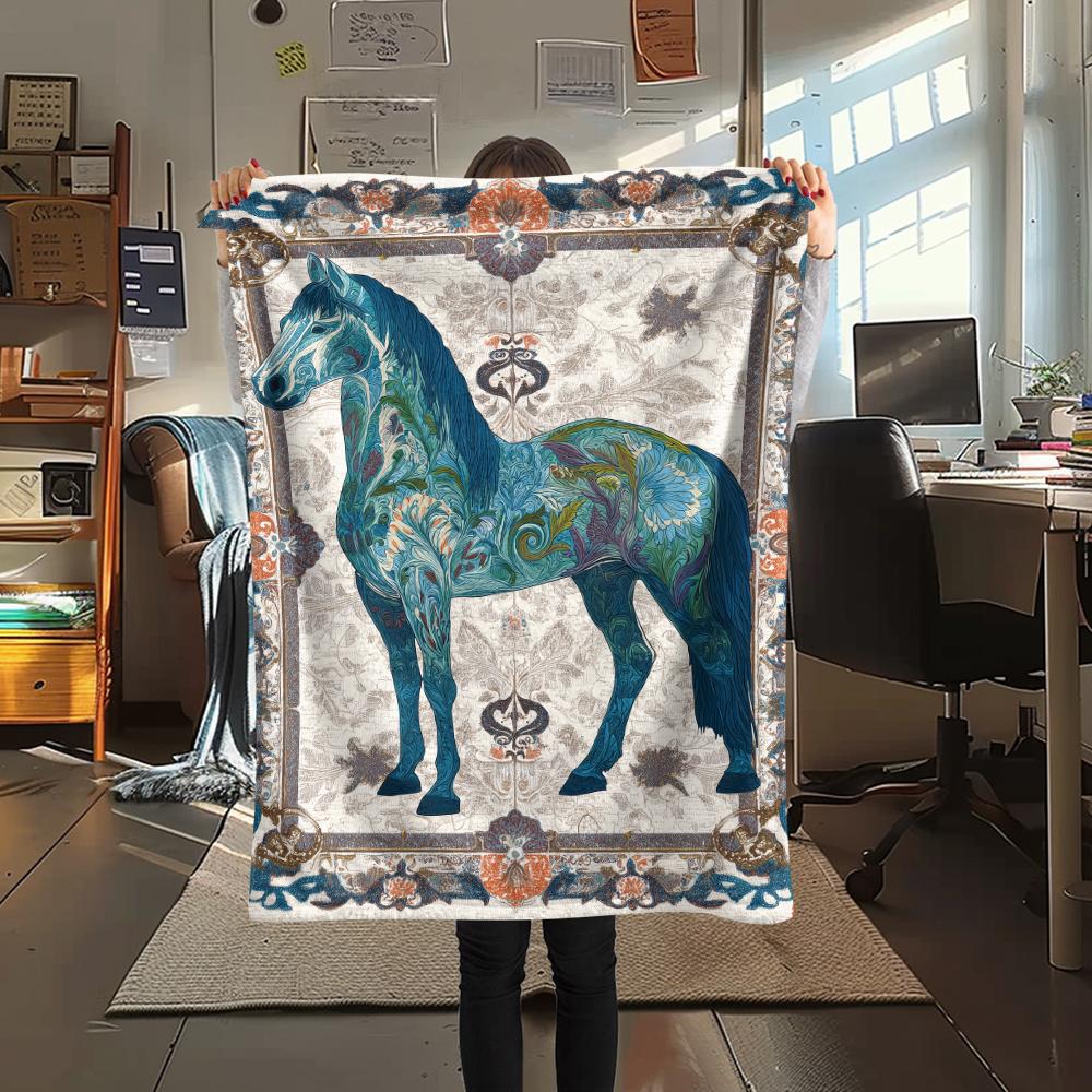 Flower Horse Print Flannel Blanket, High quality Comfortable for All Seasons, Home Decor, Warmth and Comfort, Perfect for Christmas Gifts