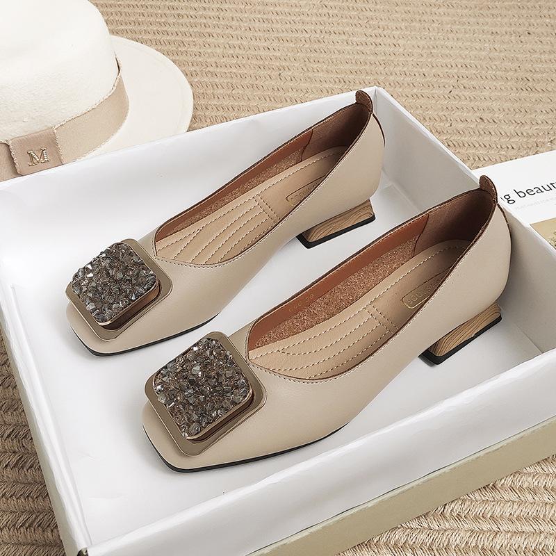 Single Shoes Size Womens 3543 Thick Heels Mary Jane Shoes Rhinestone Buckle Party Dress Shoes
