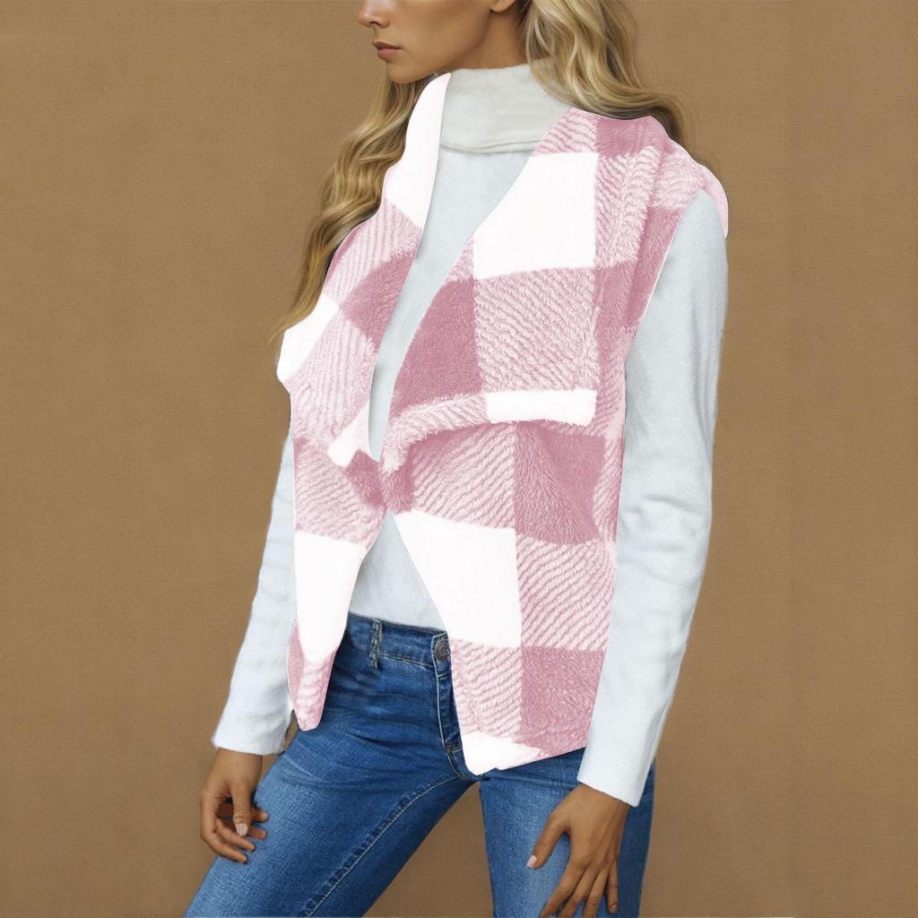 Женская флисовая жилетка без рукавов, фланелевая клетчатая куртка, пальто больших размеров