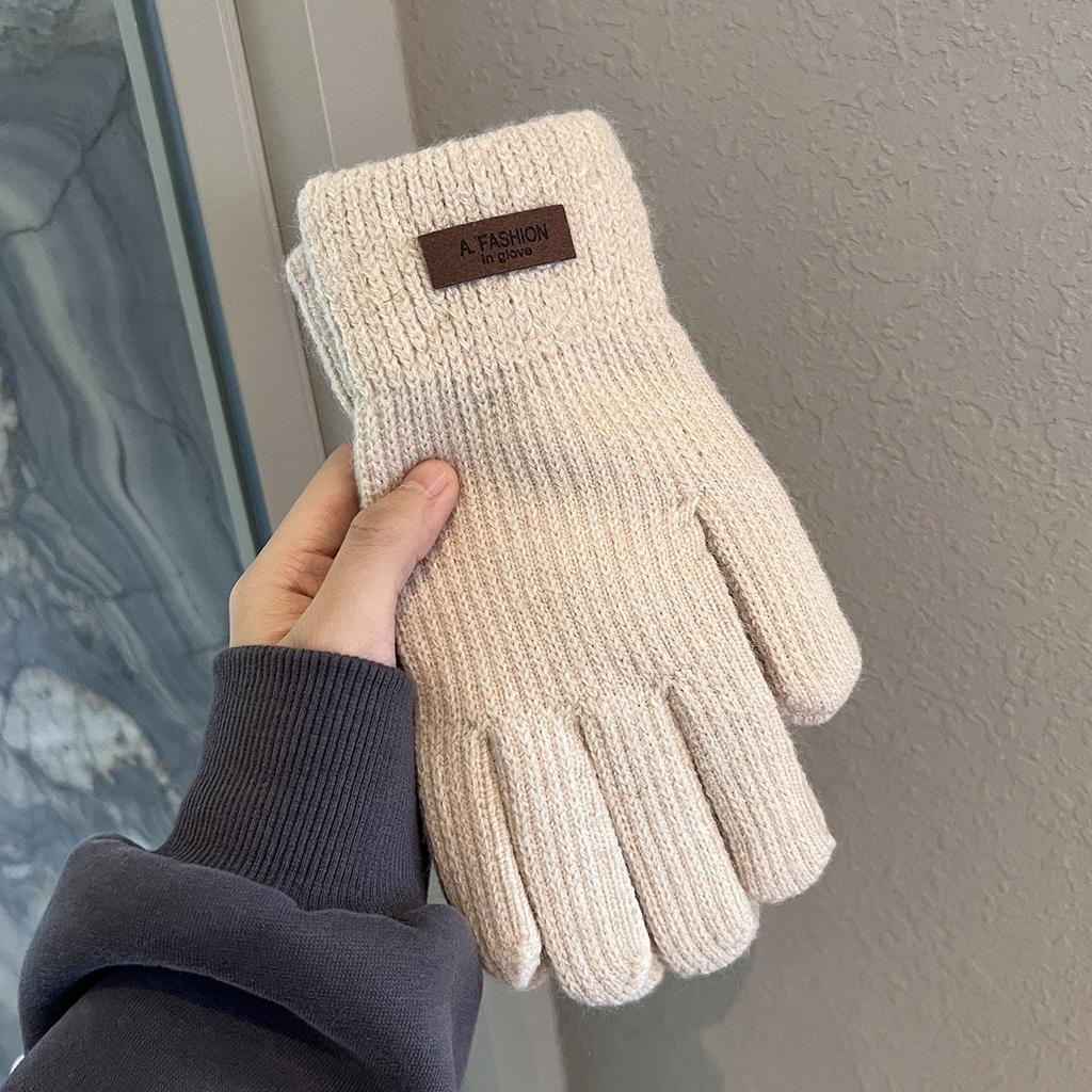 Однотонные вязаные шерстяные перчатки для зимы для мужчин и женщин, парные, утолщенные, теплые и непродуваемые, для студентов для катания на открытом воздухе, с сенсорным экраном