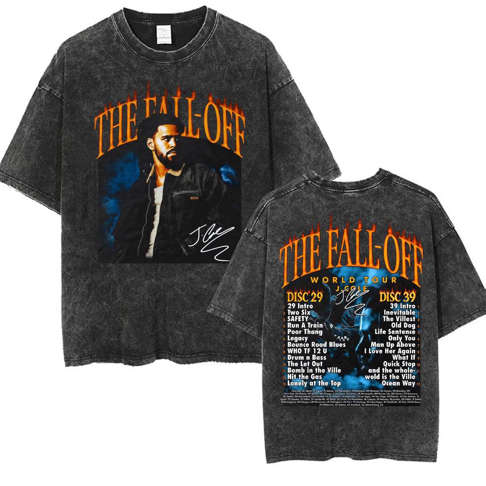 J Cole The Fall Off New Album Tour Cover Tshirt Men Women Fashion Vintage Washed T Shirts Summer ONeck Oversized T Shirt