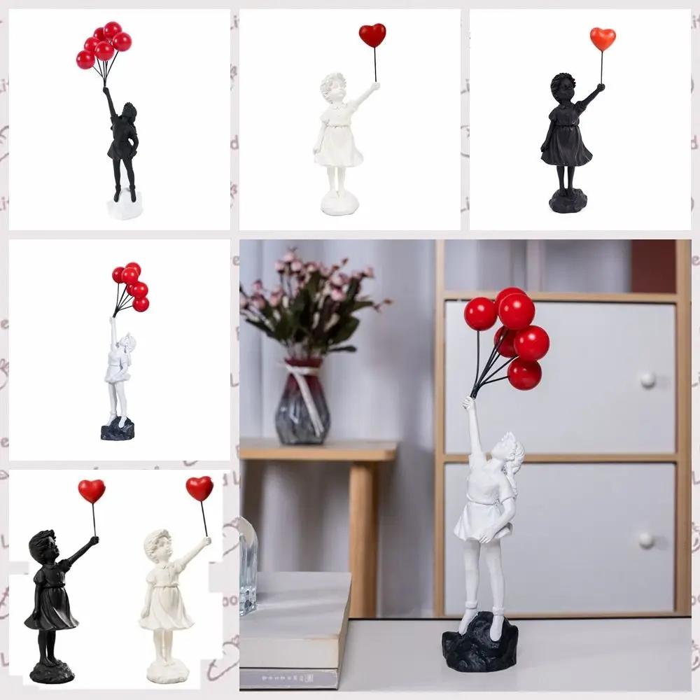 Simple Resin Crafts Flying Balloon Girl Figurine No Odor Balloon Girl Banksy Sculpture Black Love Home Accessories