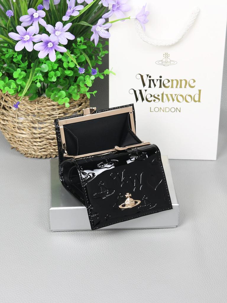 Женский трехсекционный кошелек 2025 года: Натуральная коровья кожа, Westwood, тиснение в виде сердца.