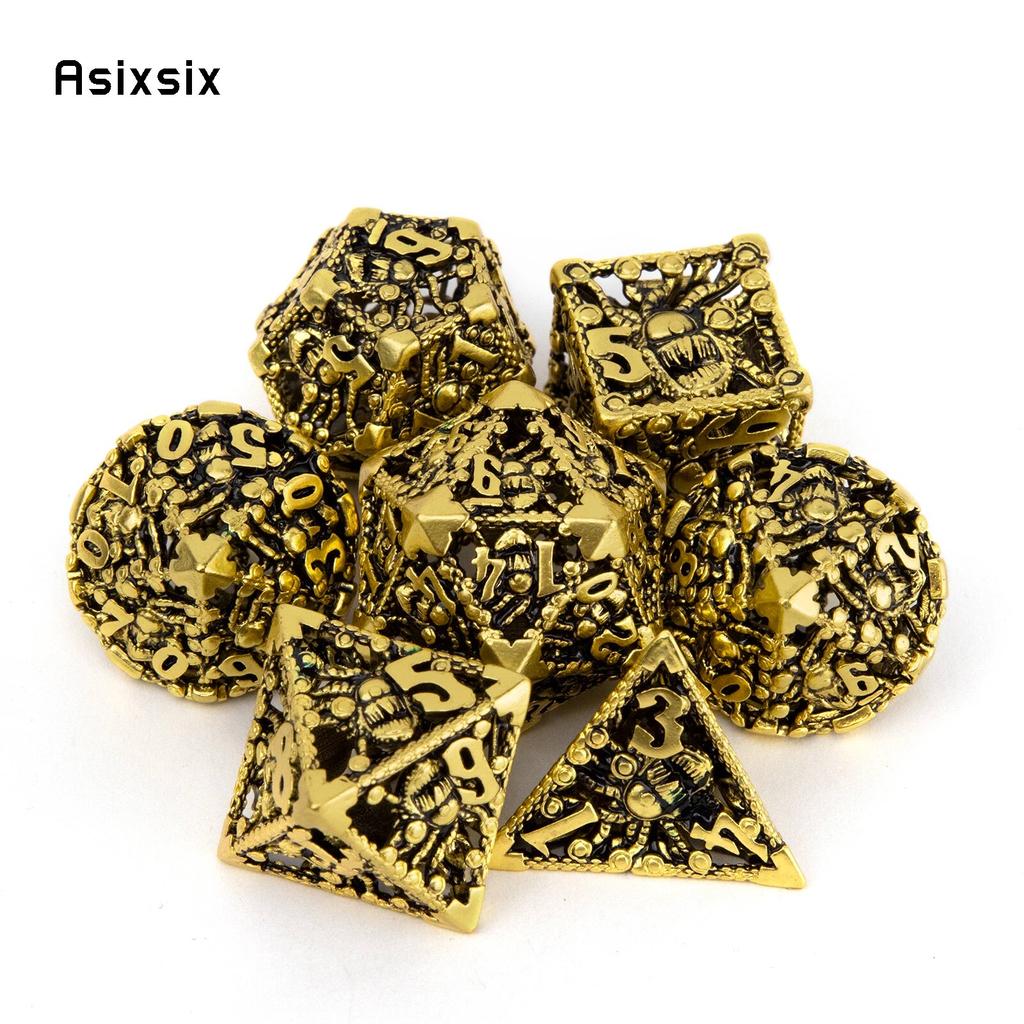 7 Pcs Golden Black Octopus Metal Dice Hollow Metal Polyhedral Dice Set Suitable for Role-Playing RPG Board Game Card Game