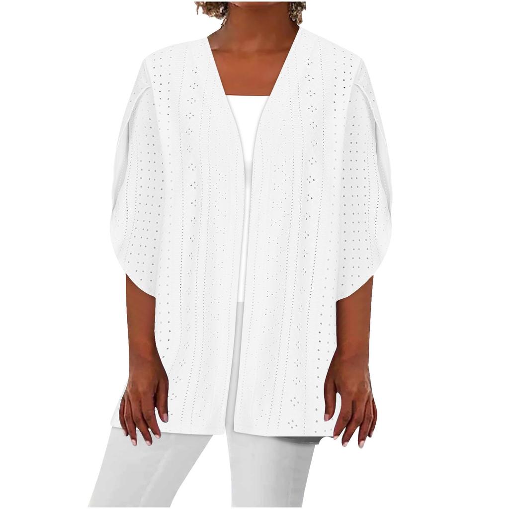 Женская повседневная модная однотонная тонкая свободная куртка-кардиган с рукавами пять четвертей