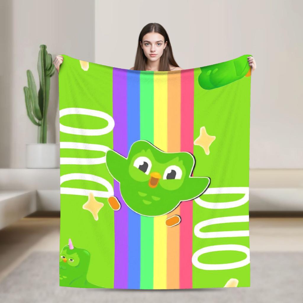 Duolingos Owl Duo Flannel Blanket  Soft Warm Bedding Throws for Couch Bed Camping Comfortable Bedspread Sofa Bed Cover