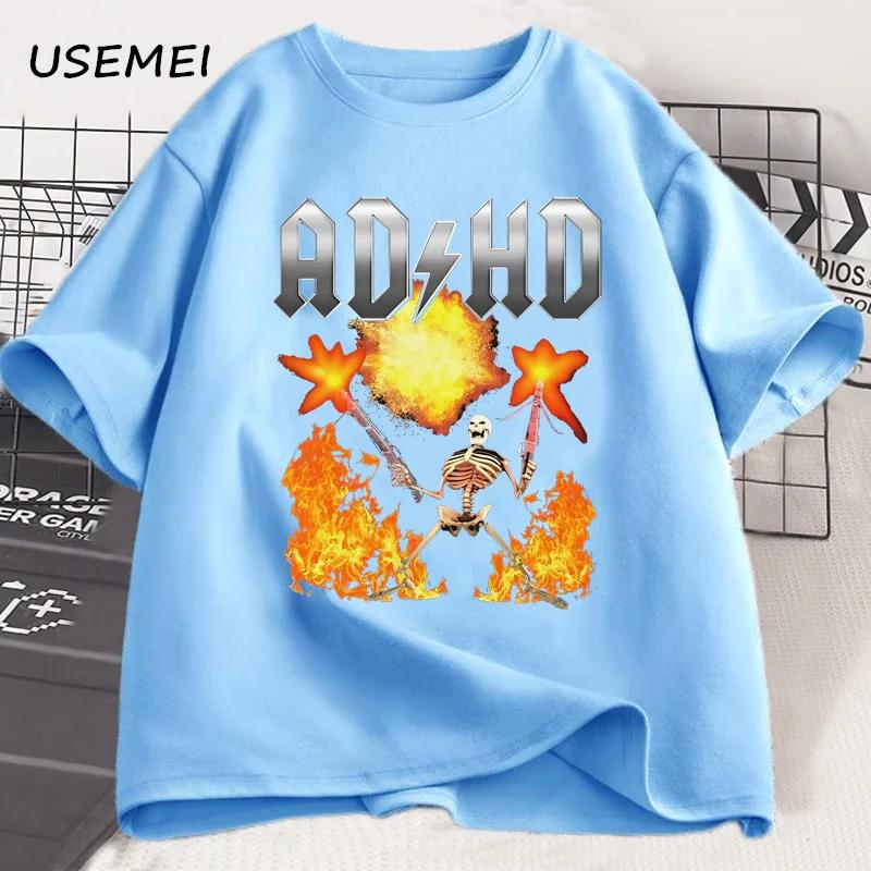Funny ADHD Graphic Tee Shirt Mental Health Awareness T-Shirt Men Women Fashion Casual Tops All Season Loose Harajuku Clothing