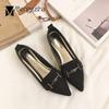 Fashion OL Pointed Toe Four Season Shoes Women Flat Heel Shallow Soft Soled Loafers Solid European Elegant Grey Metal Stipeded Moccasins