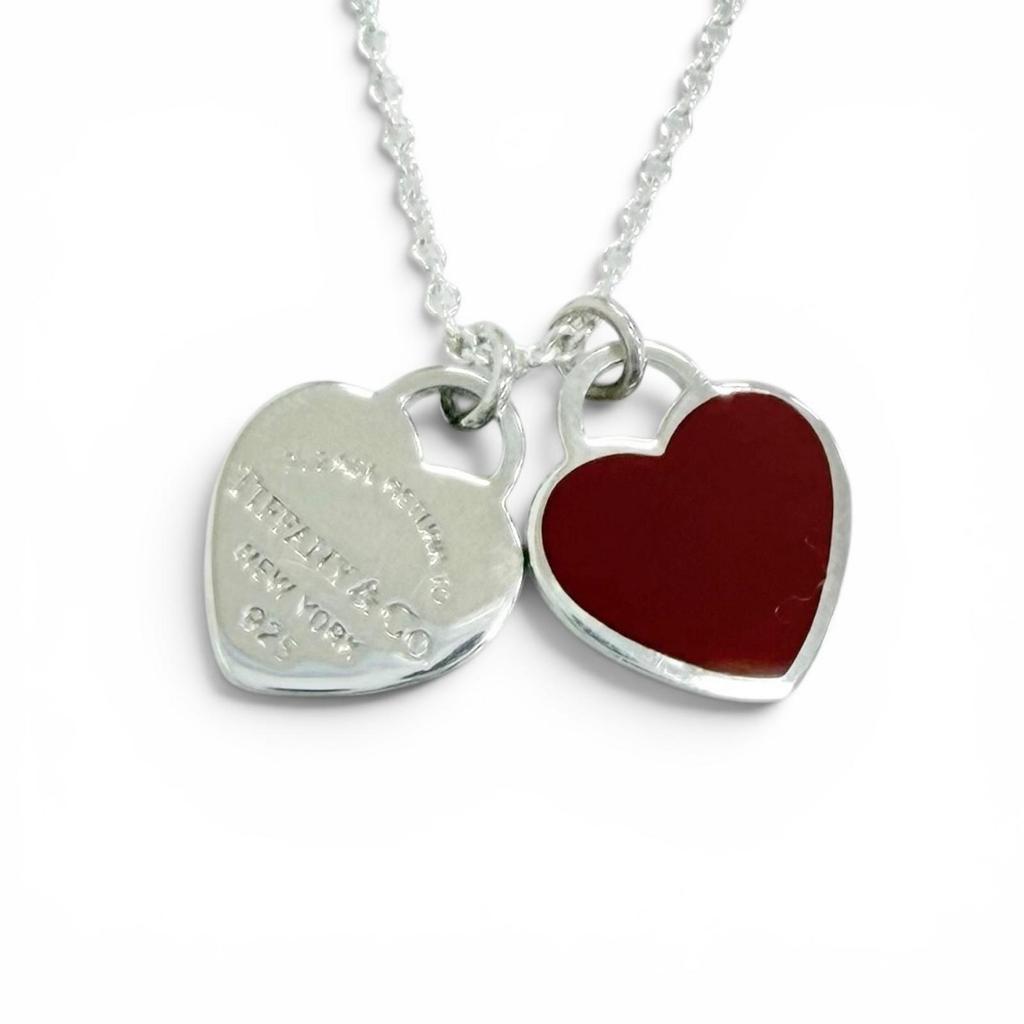 Excellent TIFFANY&Co. Necklace Mini Double Heart Tag Pendant Silver AG925 Women Used