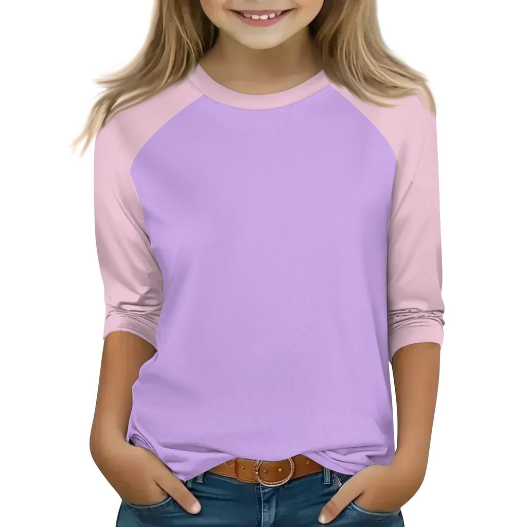 Tops For Youth Girls 4-16 Years Round Neck 3/4 Sleeves T-Shirts Trendy Tops Outfit Tees