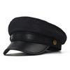 Unisex PU Leather Hat Autumn Sailor Hat for Women Men Men Black Female Travel Student Hat Captain Hat Army Flat Top