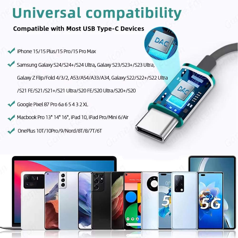 USB Type C Наушники HiFi Бас Стерео Регулировка Громкости Микрофон 3.5 мм Проводные Наушники Для Galaxy S24 S23 S22 S21 Ultra iPhone 15 Pro Max