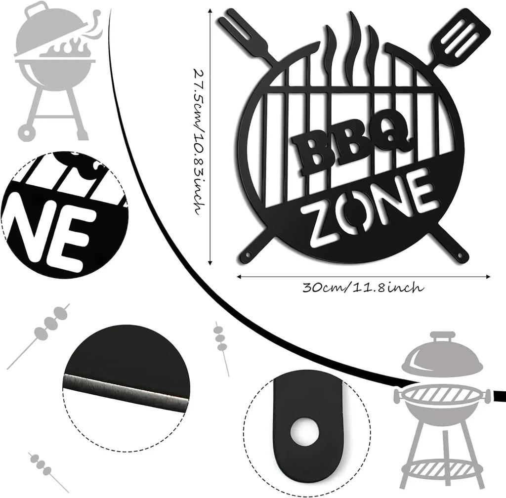 Stunning Barbecue Wall Hanging Decor! BBQ Zone Retro Signs Add Charm. Grill Outdoor Backyard Kitchen Iron Art Decoration.