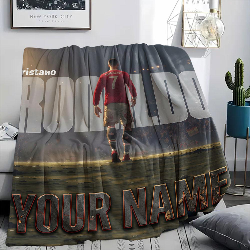 Custom Name,Cristiano Ronaldo Manchester United Back Printed Flannel Blanket, soft throw for bedroom sofa, washable,fan merchandise, great gift.chl