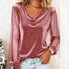New Women's Solid Color V-neck Mesh Rhinestone Long Sleeve T-shirt, Casual Top for Women European American Fashion